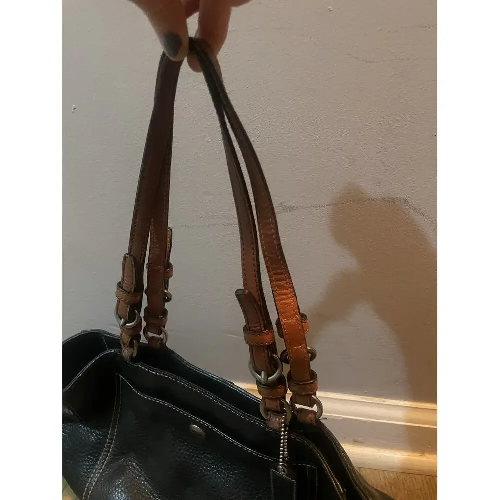 COACH Chelsea Black Pebbled Leather w/Dbl Straps‎ in Saddle Leather
